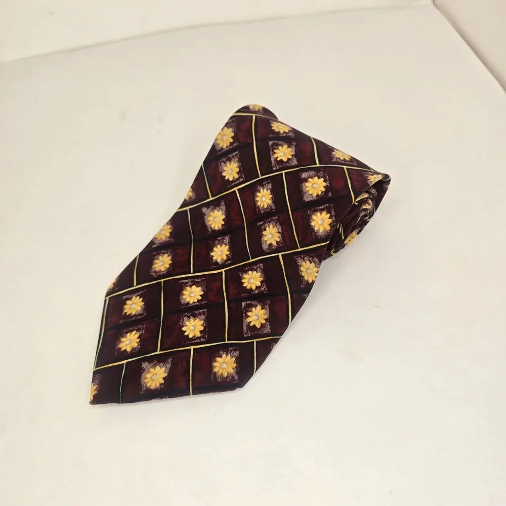 Boss Hugo Boss Men's 100% Silk Made in Italy Burgundy & Gold Floral Neck Tie